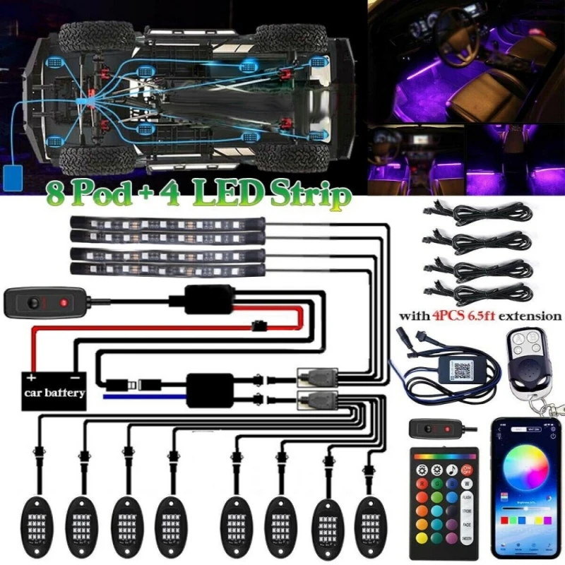 

Bluetooth Dual Remote Control Car Universal One-to-eight Chassis Lights & Atmosphere Lights Chassis Decorative Atmosphere Lights