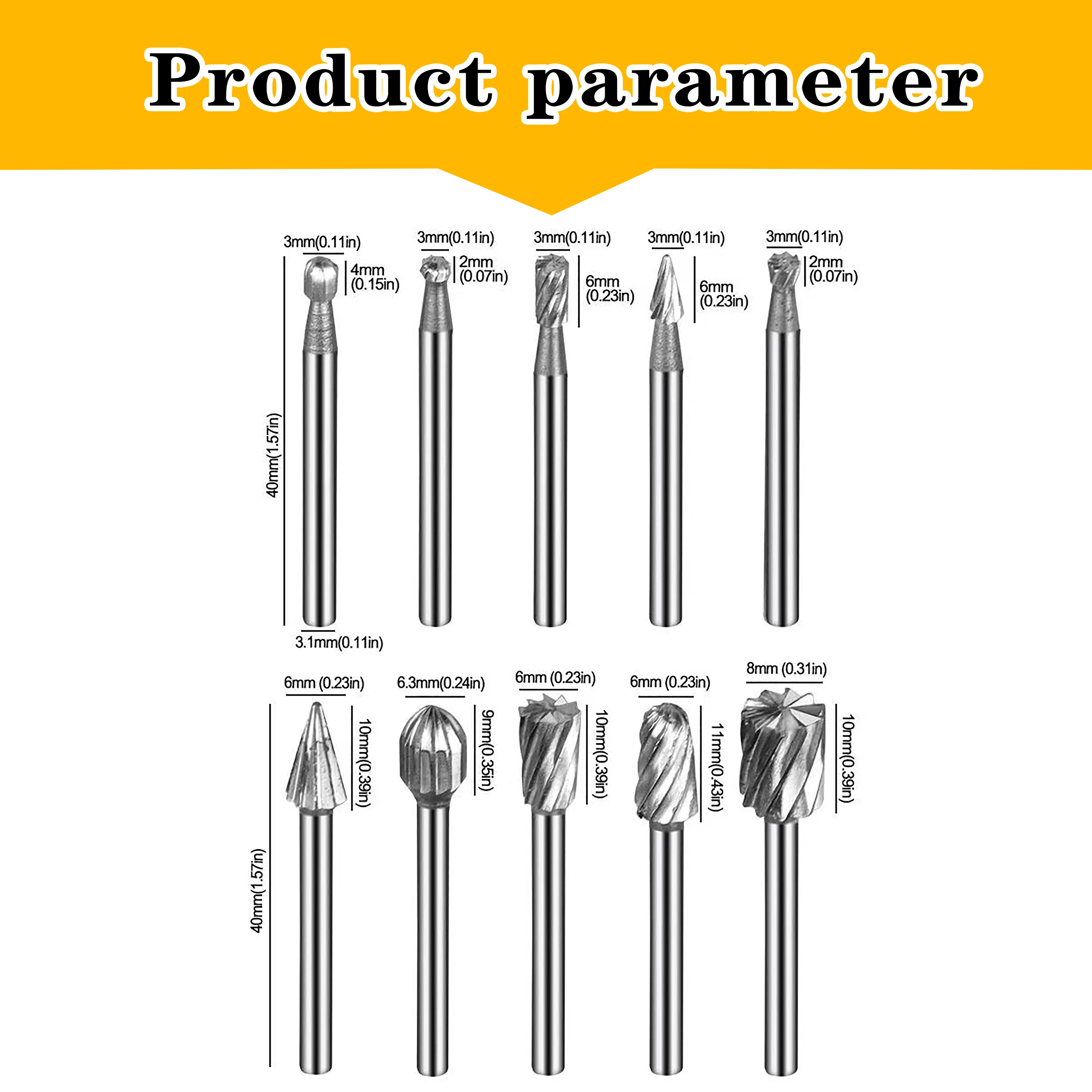 10 pieces carbide file set, carbide tungsten steel double-edge rotary file milling head, woodworking grinding and engraving 5