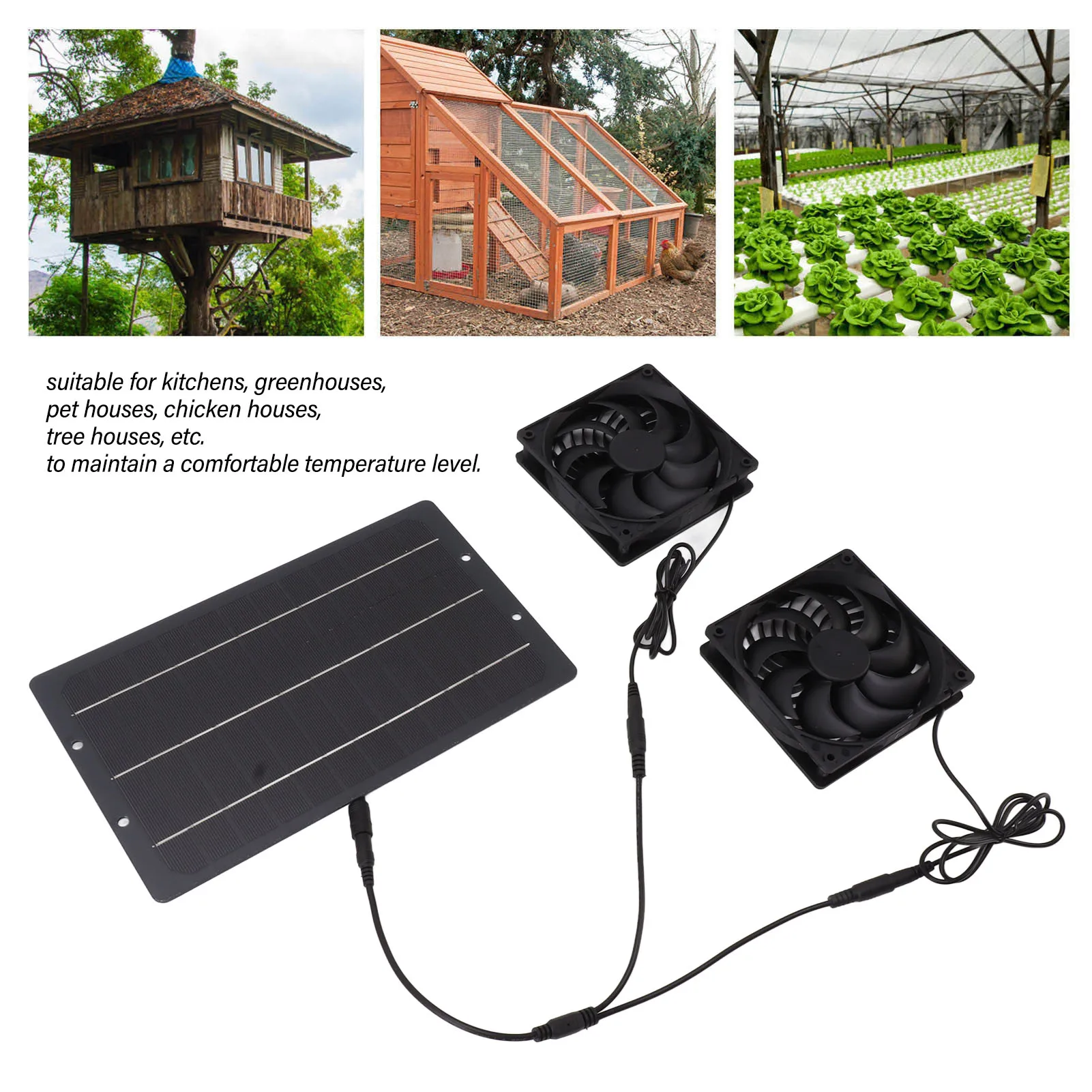 Solar Charger 10W Solar Panel Fan Kit Weatherproof Solar Powered Dual Exhaust Fan Wall Mounted for Chicken Coops Greenhouses Sheds