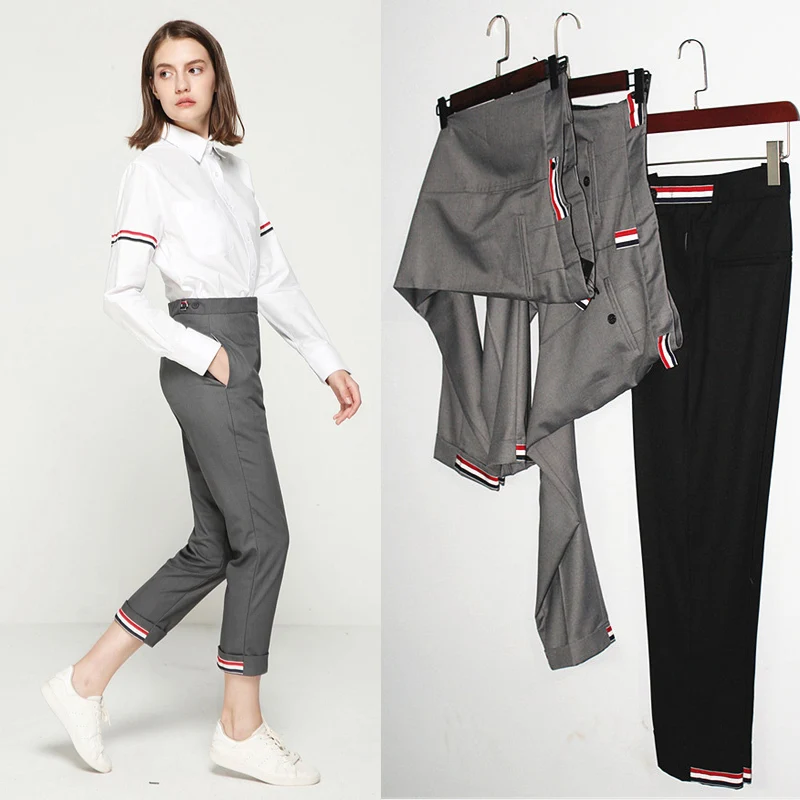 

Simple Casual Suit Pants TB Women's Nine-point Pants Everyday Elegant Office Lady Slim Straight Trousers Fashion 2023