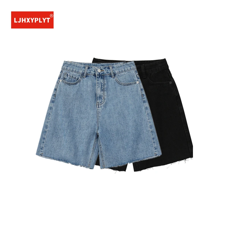 

High Waist Wide Leg Women's Denim Shorts Summer Jean Shorts Female Korean Style Loose Short Pure Color Simple Straight Shorts
