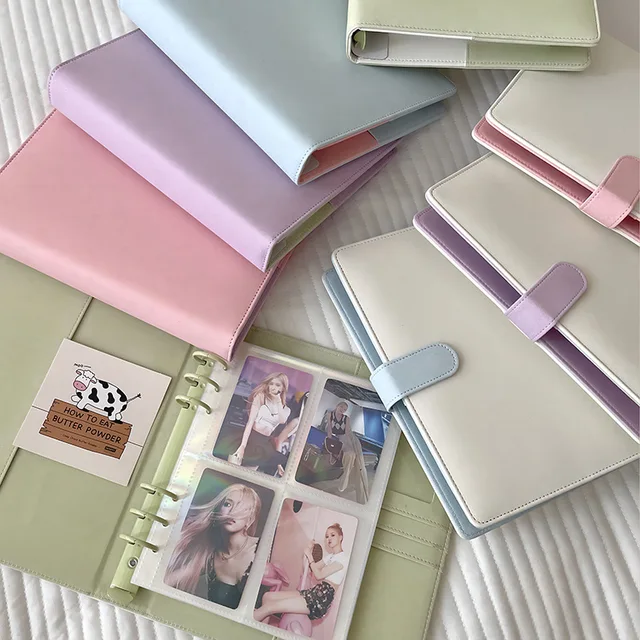 Candy Color A5 Kpop Binder Photocards Holder Cover Pu Bőr Laza-Levél Gyűjtés Könyvkártyák Album Storage Book Levelepery