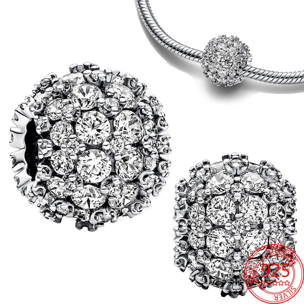 

Sparkling Pavé Zircon Round Charm Fit Pandora Bracelet Original 925 Sterling Silver Beads Girl Jewelry Party Surprise Gift