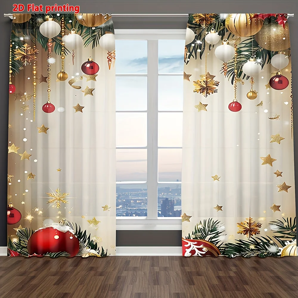 Golden Red Christmas Star Curtain Set 3