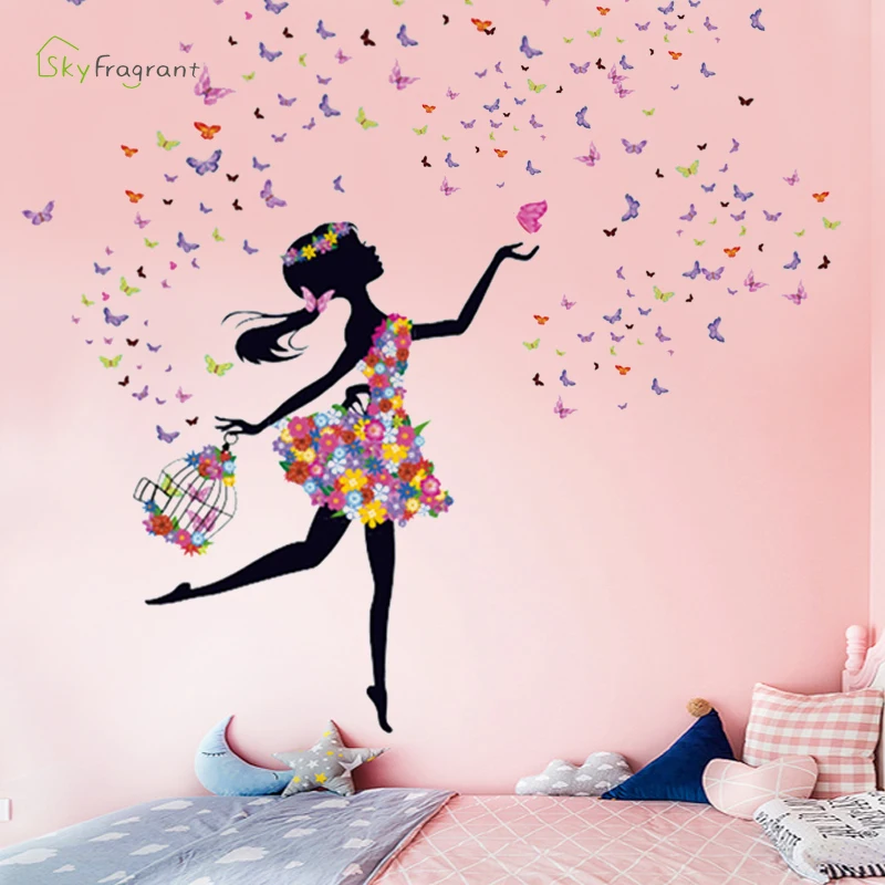 Creative Flower Fairy Wall Stickers For Living Rooms Kids Room Girl Bedroom Wall Decals Home Decor Self-adhesive Vinyl Stricker wall stickers,wall sticker