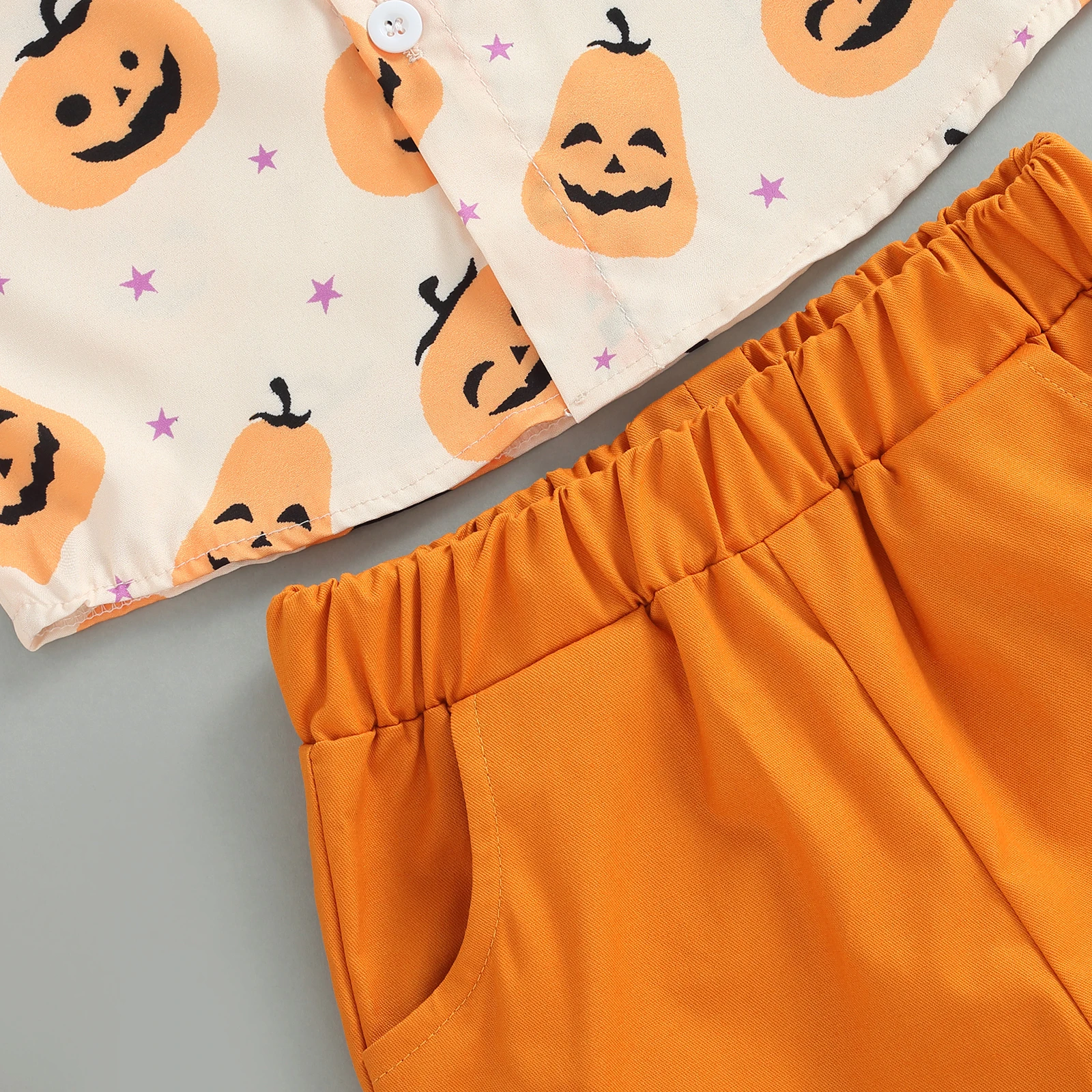 Citgeett Summer Halloween Kids Boys Shorts Set Short Sleeve Pumpkin Print Shirt + Elastic Waist Shorts + Bowtie Clothes