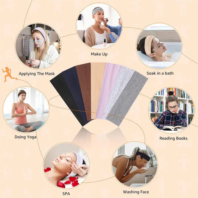 7Pcs Headbands For Women Men Candy Color Elasticity Headband Yoga Exercise Hair Accessories Sweat Absorbing Wide Edge Headbands