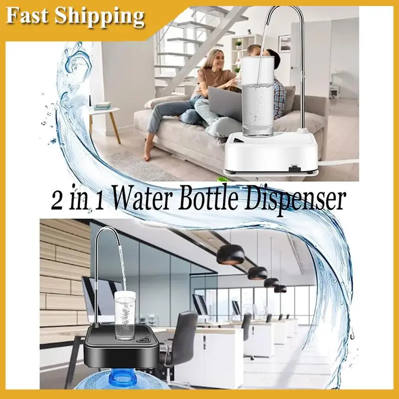 2In1 Portable Electric Water Bottle Dispenser For 5 Gallon & Universal Bottles USB Rechargeable Table Water Dispenser-A02P