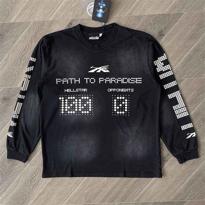 

Черные толстовки 24ss HELLSTAR для мужчин и женщин, 1:1, Высококачественная футболка из чистого хлопка с длинным рукавом, большие размеры