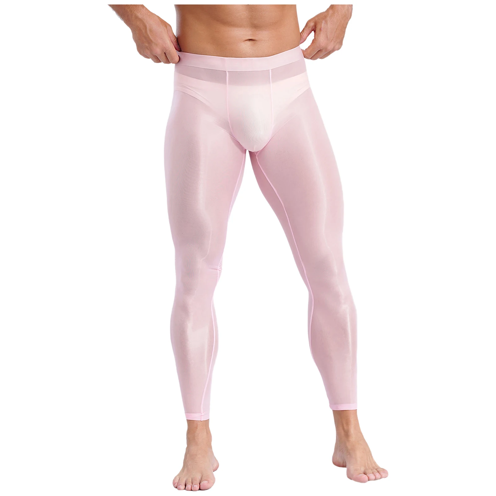 Mens Stretchy Ultra-Thin Leggings Ice Silky Yoga Fitness Leggings Bulge Pouch Tights See Through Pants for Gym Sports Workout Sf6cb33eea10c4e04824b6d901d23bf1aX
