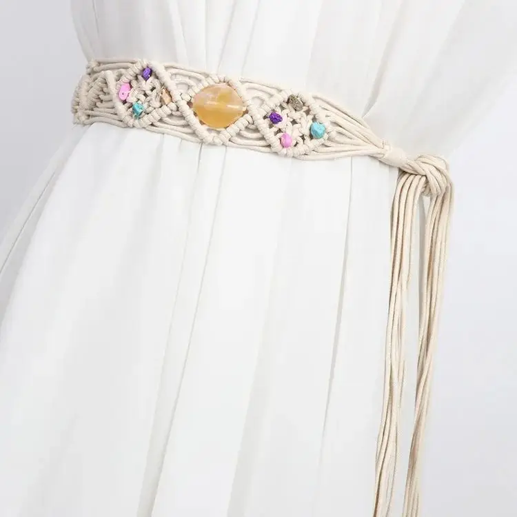 2024  Hand woven belt  women's waist chain ethnic style accessories