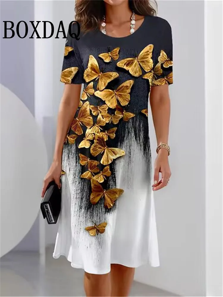 Vestido Retro Con Cuello En V Y Estampado Floral 3D Para Mujer, Estilo Vintage, Manga Corta, Corte En A, Elegante, Informal, Holgado, Estilo Bohemio. Compra Barata En