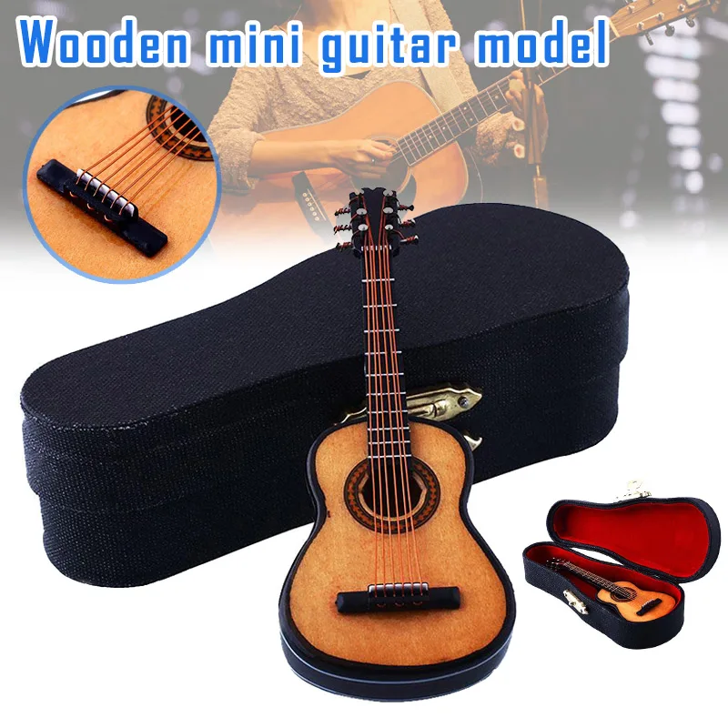 Mini Classic Guitar Wooden Birthday Gift Musical Instruments Model With Support Case