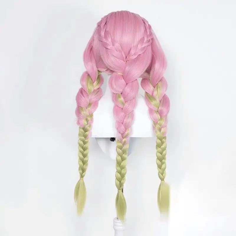 New Braided Wigs Anime Kanroji Mitsuri Cosplay Wigs Thickened Gradient Twist Braid Synthetic Lolita Wig