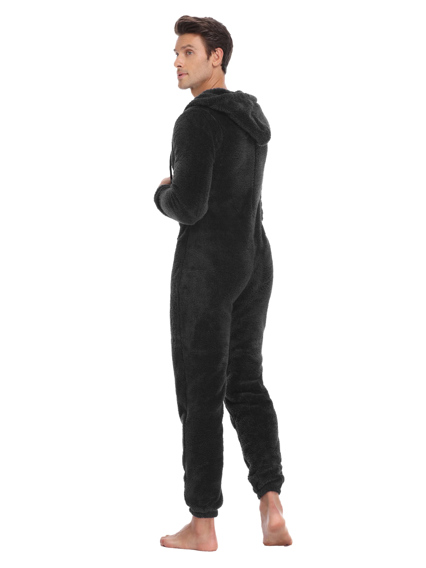 Men's Winter Warm Fluffy Teedy Fleece Pajama Onesie Men Cozy Soft Warm Plush Fleece Jumpsuit Romper One Piece Hooded Pajama men bodysuits