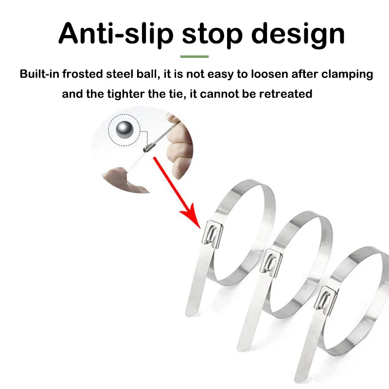 100Pcs 304#Stainless Steel Cable Ties 4.6mm Heavy Duty Self-Locking Cable Zip Tie Multi-Purpose Metal Exhaust Wrap Locking Ties
