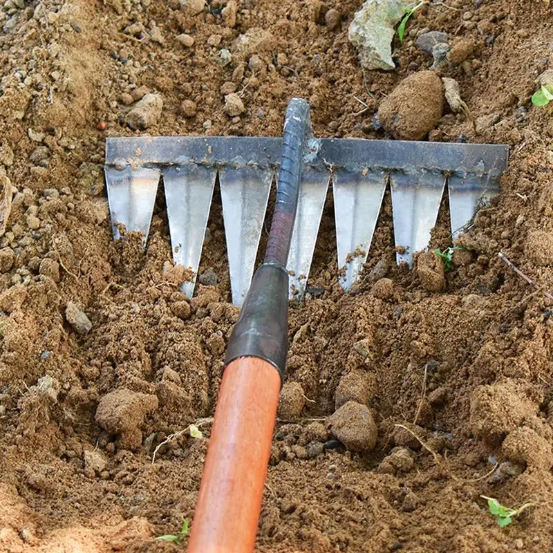 4/5/6/7 Teeth Iron Gardening Hoe Weeding Rake Farm Tool Grasping Raking Loosening Soil Nail Rake Agricultural Tools 3
