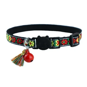 Adjustable cat collar with tassels and bells embellished pet collar colorful plaid jacquard pattern for cat and dog collars 2