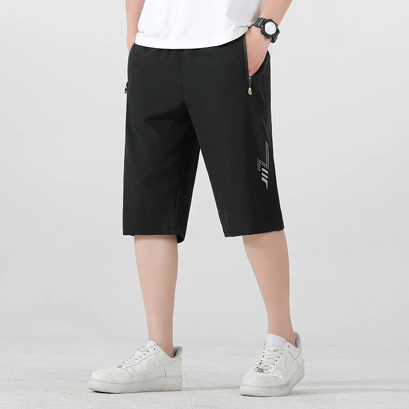 2024 Summer Ice Shreds Quick Drying Solid Color Plus Size Printing Elastic Waist Pants Comfortable Loose Casual All-match Shorts