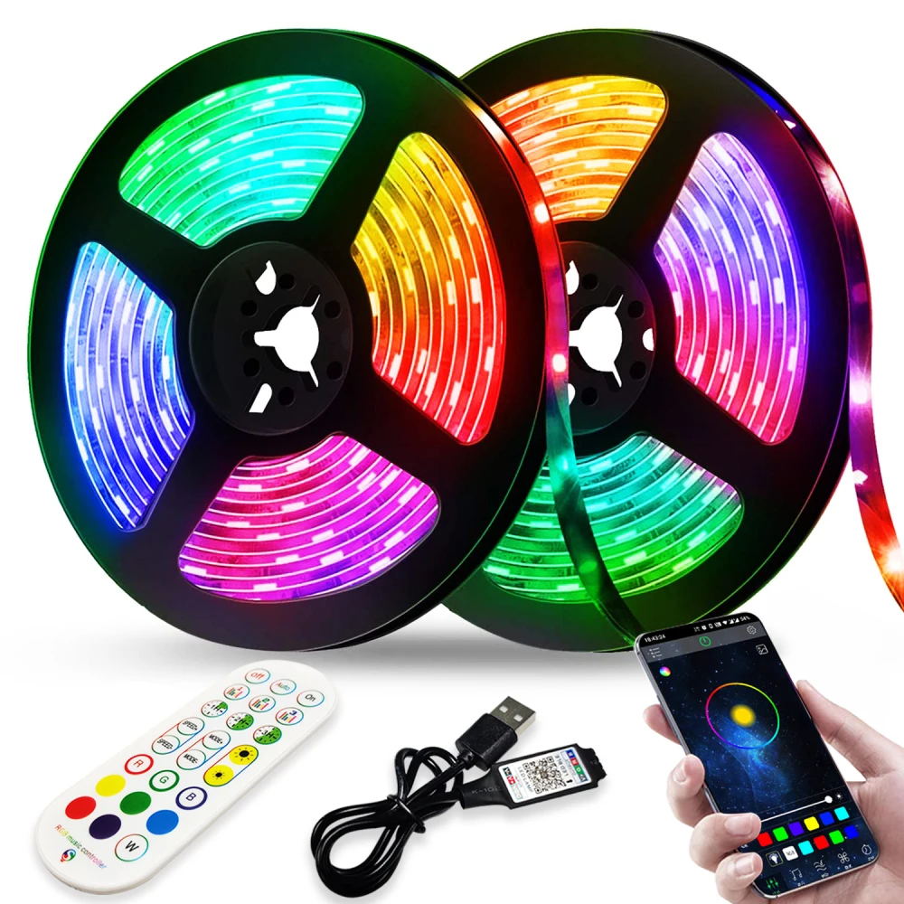 USB Светодиодная лента 1 м-30 м RGB 5050 WS2812B с Управлением по Bluetooth Гибкая лампа