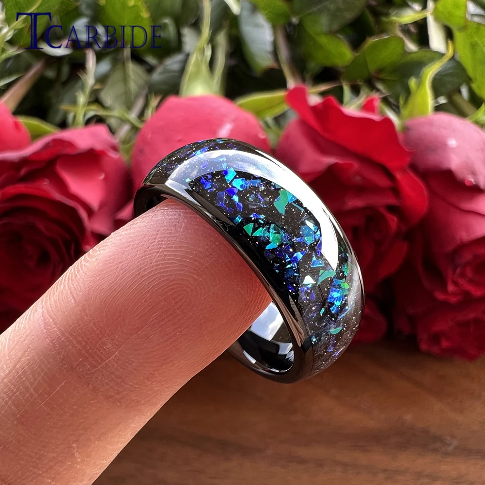 Very Beautiful Bright Opal Ring 8mm Men Women Tungsten Engagement Wedding Band Domed Polished Comfort Fit 2