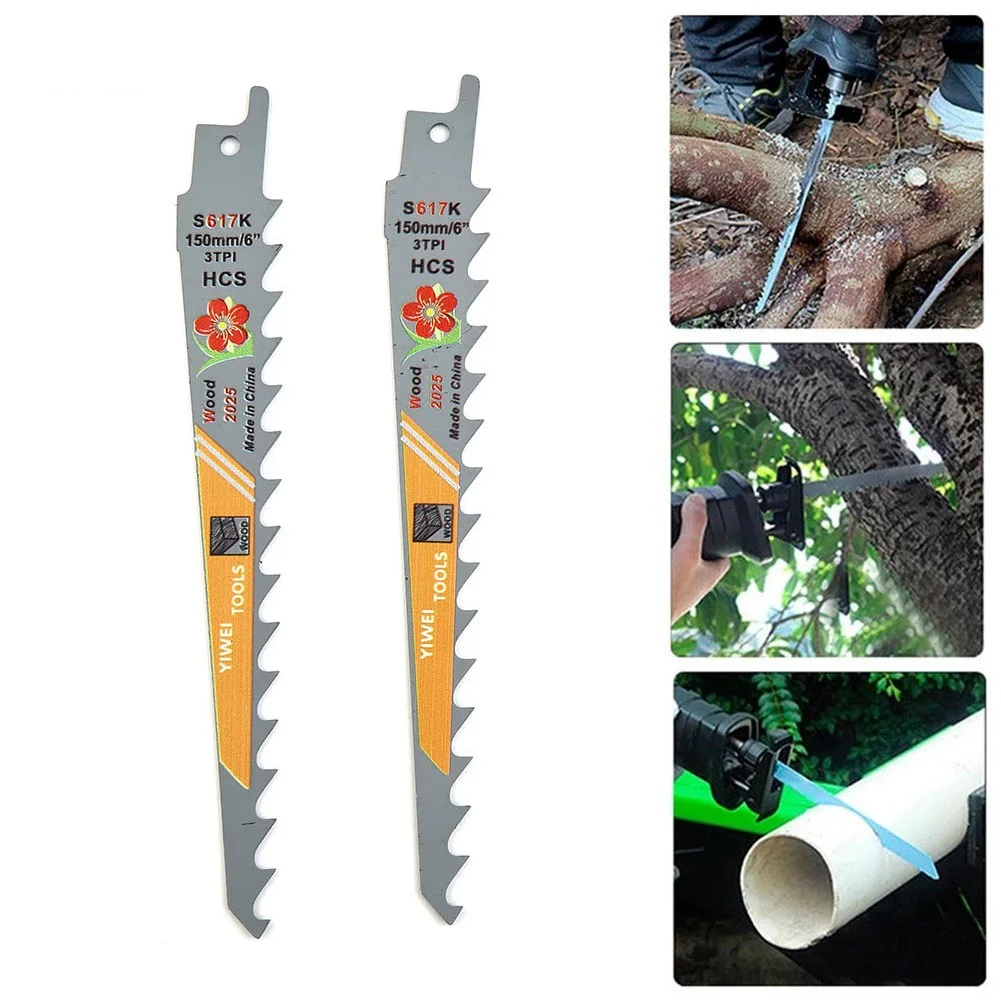 2pcs Reciprocating Saw Blades 150mm 6Inch 3 TPI HCS Saw Blades For Cutting Wood Cutting Cutter S617k For Woodworking Tool