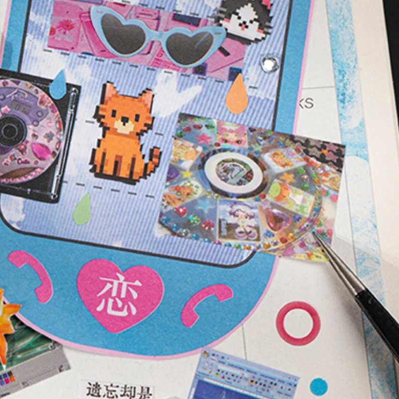 Mr.Paper 20매/책 Y2K 레트로 글리터 스티커북, 저널 스크랩북킹 DIY 데코를 위한 미적 Y2K 테마 스티커