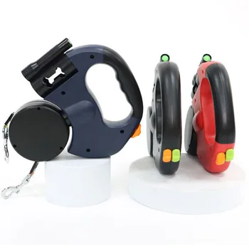 3in1 Double Head Automatic retractable Dog leash Flashlight Poop Bag Dispenser Reflective Pet Cat Extendable Puppy Traction Rope 2