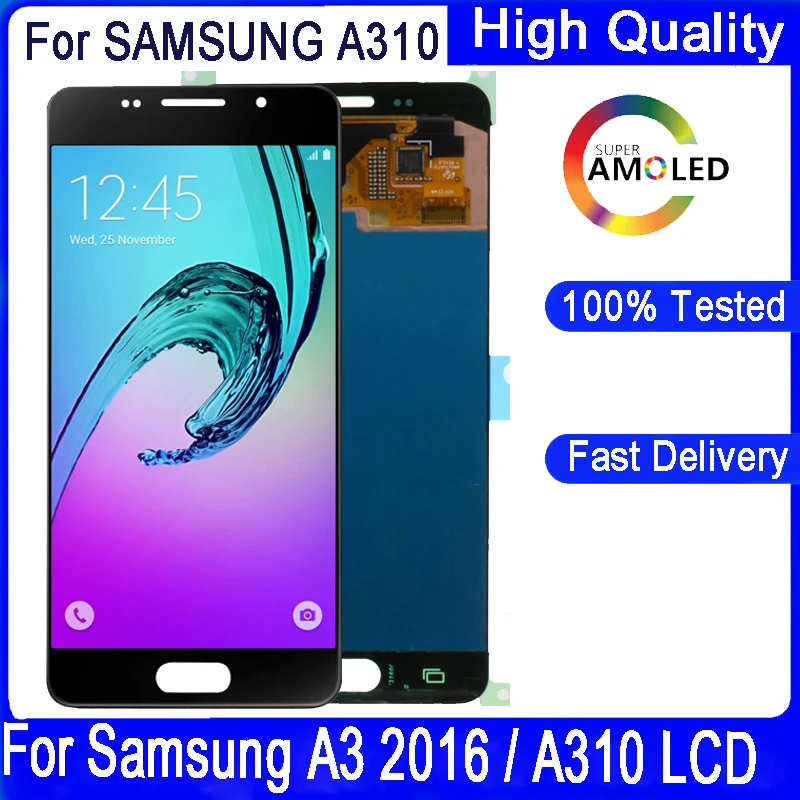 삼성 A3 2016 A310 A310F A3100 터치 스크린 디지타이저 어셈블리 용 슈퍼 AMOLED 4.7 인치 디스플레이