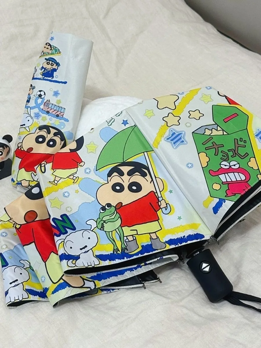 Fully automatic umbrella dual-purpose student sun protection parasol crayon Shin-shi's portable folding parasol new model