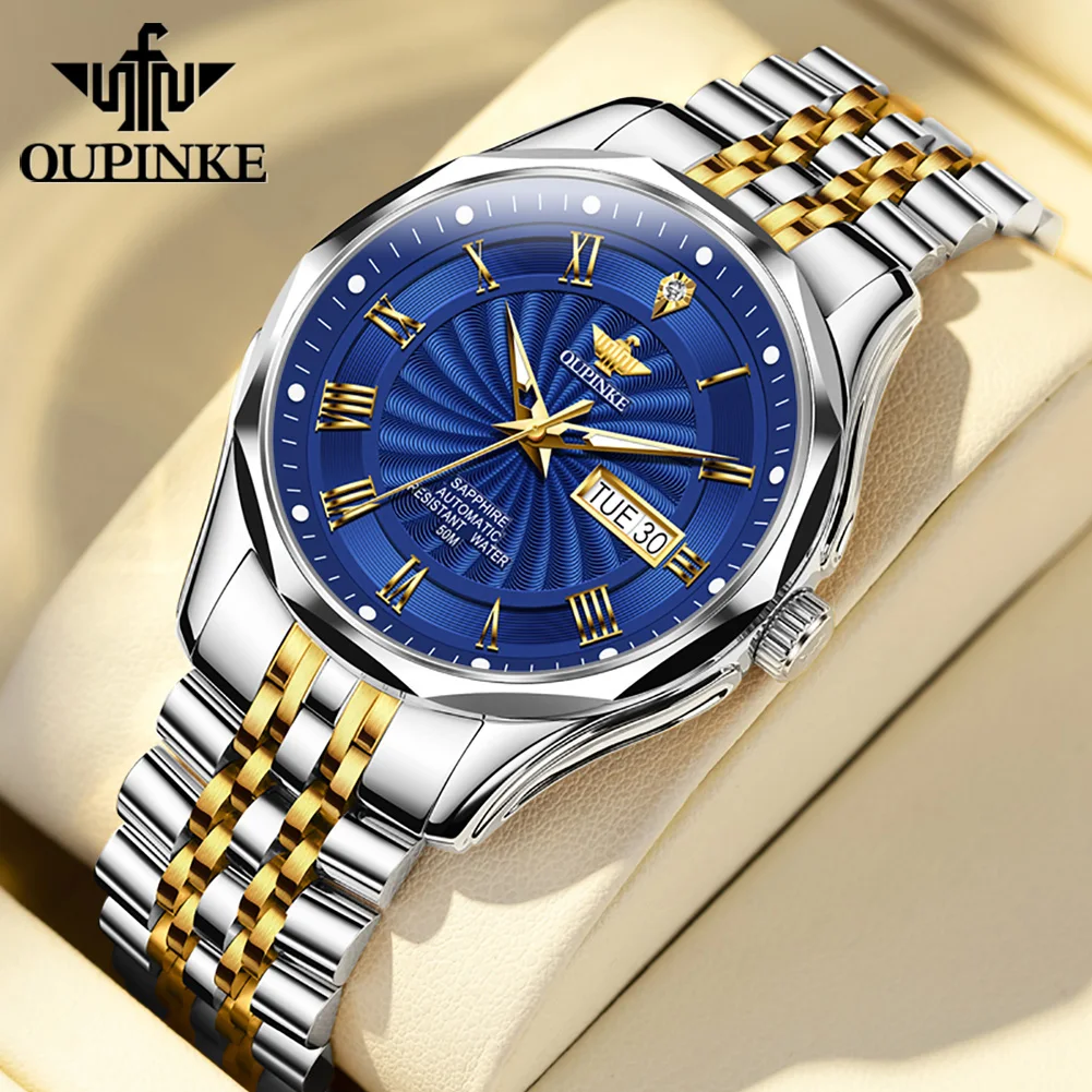 

OUPINKE Men Fashion Leisure Automatic Mechanical WatchMen Luxury Swiss Brand Real Diamond Stainless Steel Waterproof Watches