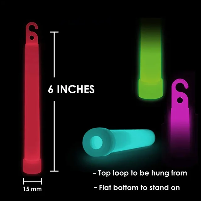 Bâtons lumineux de 6 pouces avec crochet, lumière fluorescente, randonnée, Camping, extérieur, d'urgence, Concert, fête, fournitures de Festival 6
