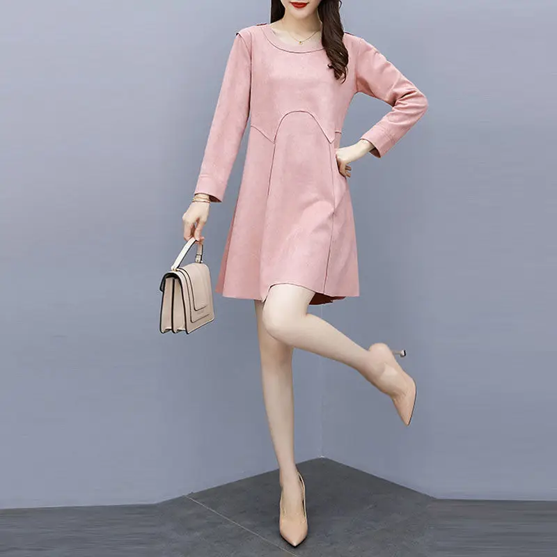 

Dress Female 2023 Spring Solid O Neck Women Dress Suitable for Small Guys Korean Edition Long Sleeve Slim Dress Female Tops