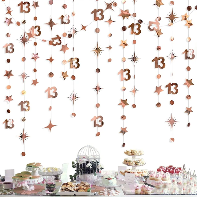 Decoraciones de cumpleaños número 13 para niños y niñas, suministros de  fiesta de cumpleaños número 13 negro dorado con pancarta colgante en  espiral