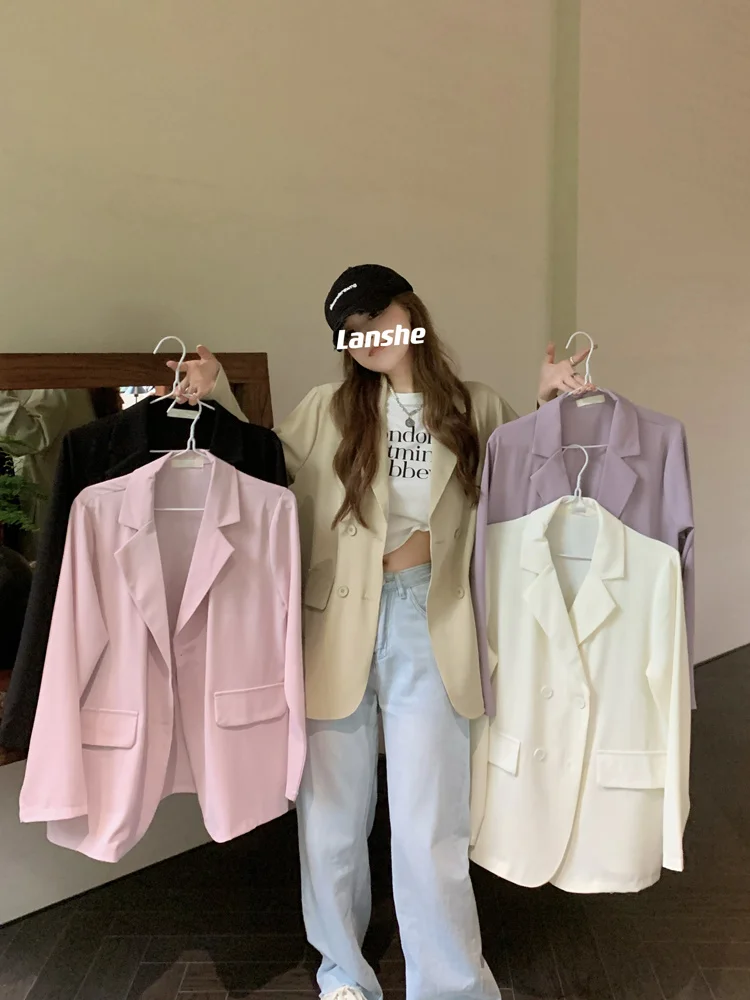 

Women Casual Blazer Fashion Double Breasted Simple Office Vintage Long Sleeve Elegant Blazer Chic Clothings Tops New