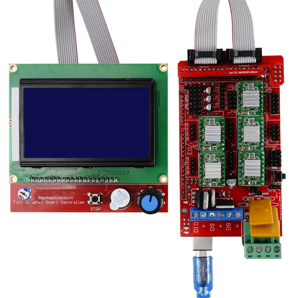 3D 프린터 DIY 키트 Mega2560 R3 USB 보드, MK2B 가열 베드, 12864 LCD 컨트롤러, 5 개 A4988, 기계식 스위치, 케이블