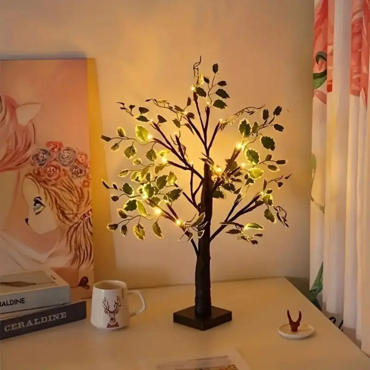 24 LED green leaf artificial birch light, battery operated decorative light for Christmas and holiday decoration 3