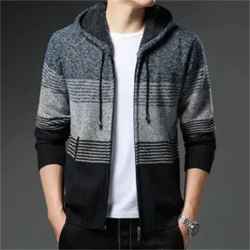 2023 Autumn and Winter Men's Half High Neck Pockets Zipper Drawstring Loose Fashion Casual Elegant Commuter Long Sleeve Tops