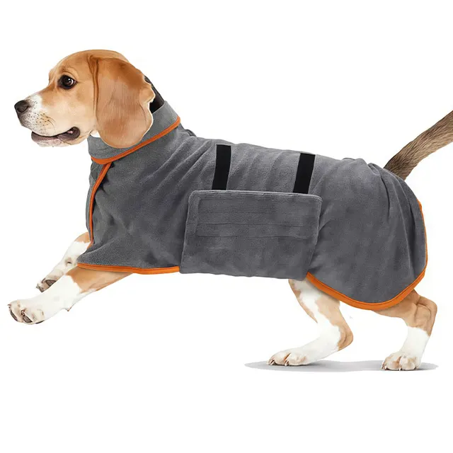 Dog Bathrobe Towel 2 in 1 Adjustable Magic Tape Fast Dry Robe Super Absorbent Pet Wear for Small Medium Sized Dogs After Bathing