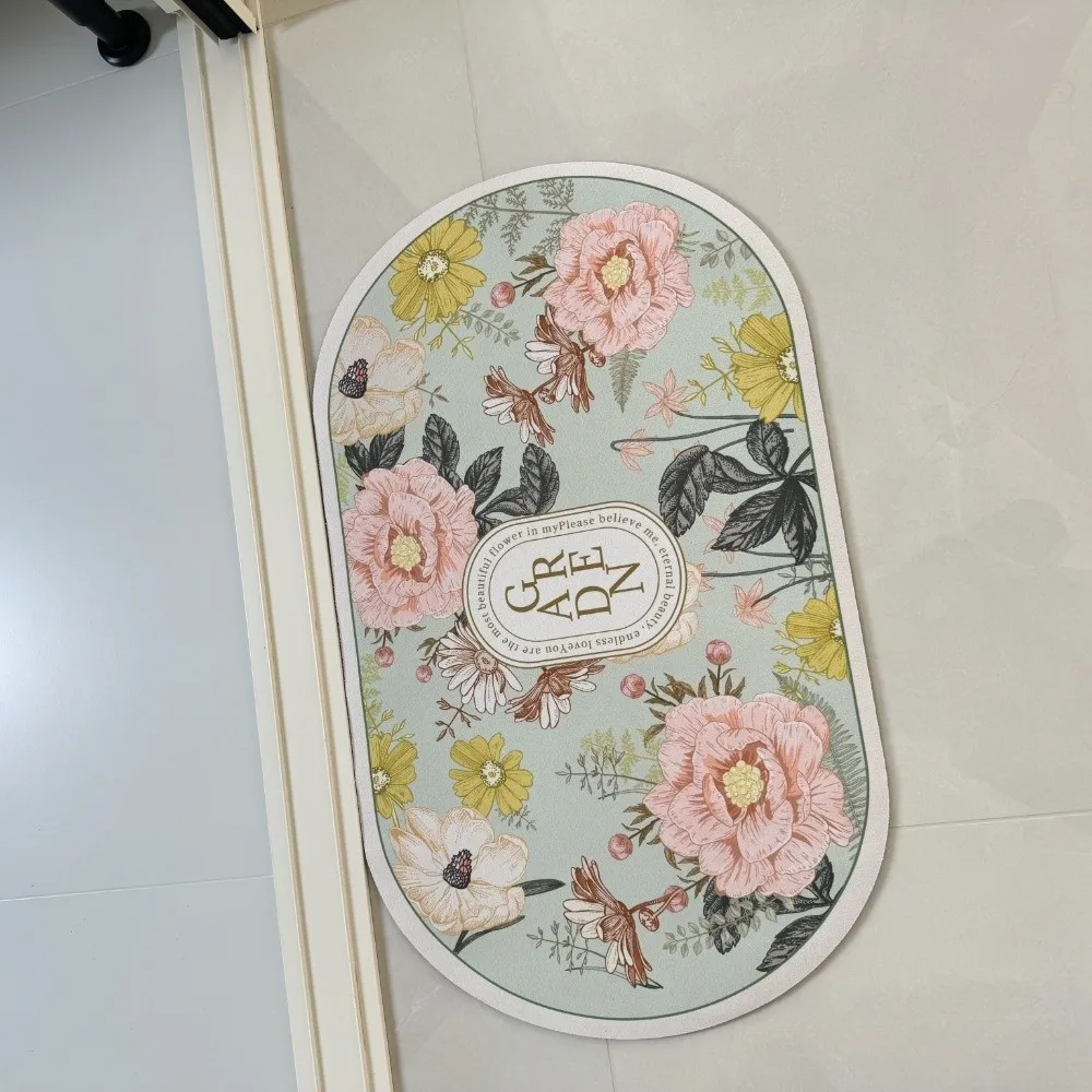 Elegant Bathroom Floor Mat Soft Flower Printing Absorbent Bath Carpet Machine Washable Quick Drying Anti Slip Door Mat