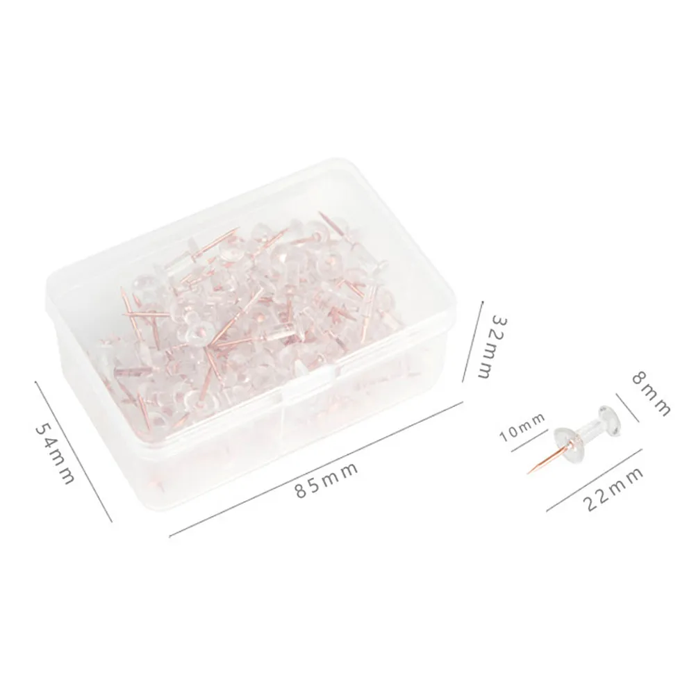 1박스 프리미엄 플라스틱 메탈 푸시핀 로즈골드 투명 2.2x0.8cm 여행 사진, 지도, 달력, 할 일 목록용 지도핀
