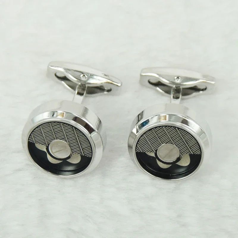 PJS Luxury Cuffs Round Clock Semi Holl Four-Color Stainless Steel MB Men Business Suit Cufflinks Style Classic Buttons Box Set