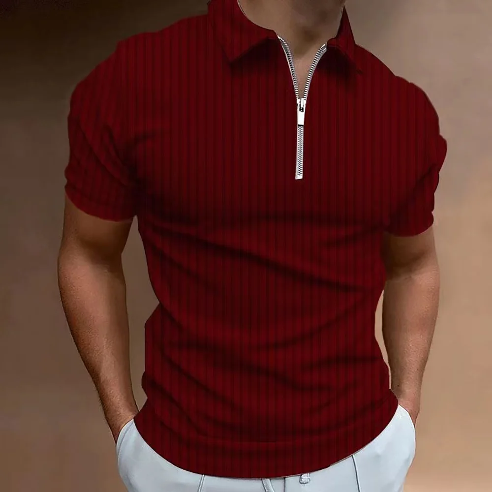 New Mens Fashion Polo Shirt Summer Stripe Zipper Mens Polo Shirt Solid Color T-shirt Brand Short Sleeve Shirt Casual SlimmingTop 9 Sf6cc83dd681a4f0fbce40a6153ac023c9