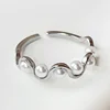 High End PVD fashion Opening Wave Pearl Rings Stainless Steel Gold Silver Color Adjustable For Women Metal Jewelry 6