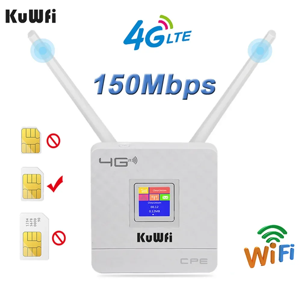 Kuwfi 4G Lte Cpe Router Wifi Cat4 150Mbps Router Wireless Sbloccato 4G Lte Sim Router Wifi Con Antenna Esterna Wan/Lan Rj45