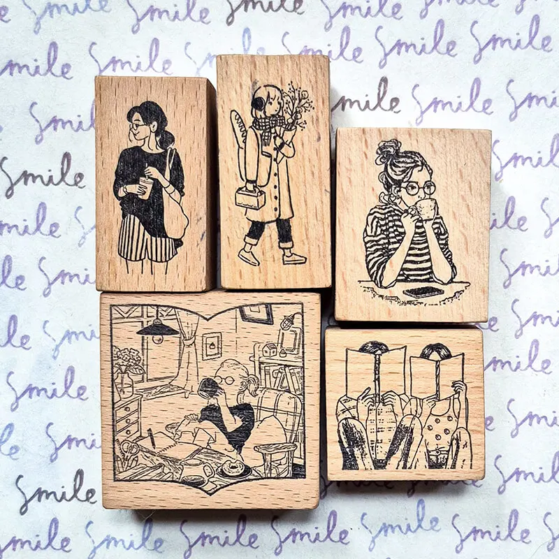 소녀 스탬프 스크랩북 용품 작업 책 저널링 스크랩북 나무 스탬프