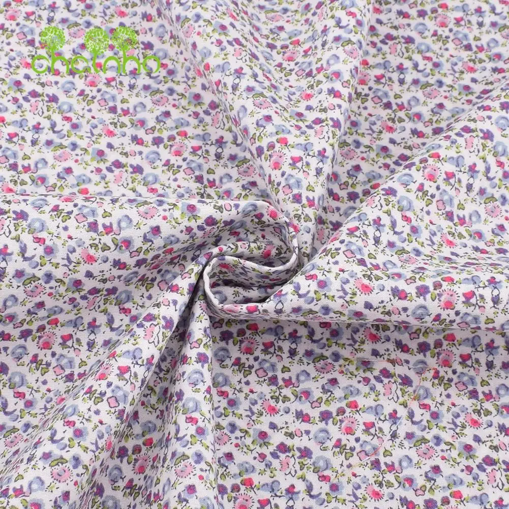 Chainho,Printed Plain Weave Poplin Cotton Fabric,DIY Sewing Quilting Material,Patchwork Cloth,Floral Series,3 Sizes,15PC55