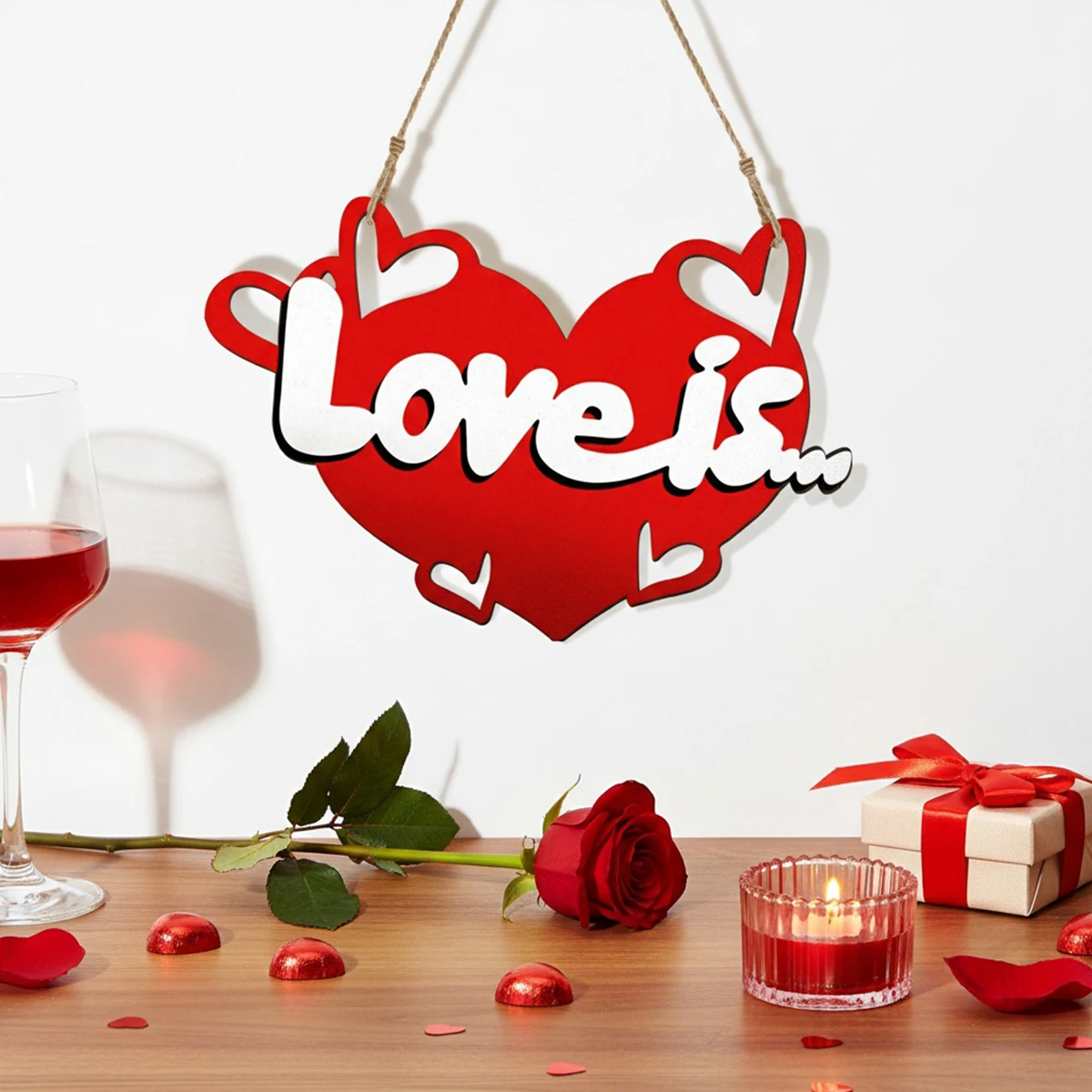 1PC, Valentine's day, red heart-shaped love decorative tag, Valentine's Day room decoration, wedding, wall decoration pendant