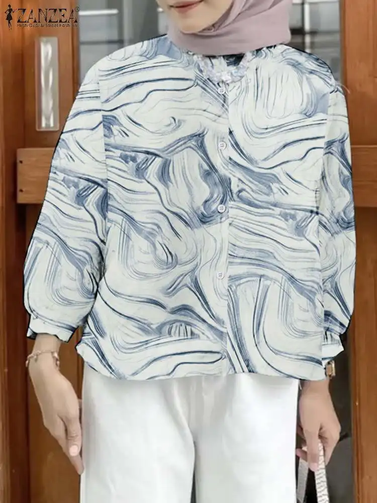 

ZANZEA Fashion Women Lapel Long Sleeve Shirt Muslim Hijab Tops Bohemian Elegant Floral Blouse Turkey Dubai Blusas IsIamic Kaftan