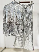 HIGH STREET Newest 2026 Stylish Designer Suit Set Women's Trim Single Button mesh Sequined Blazer  Pants Set - Image 3